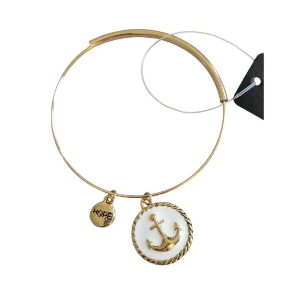 NEW MAD STYLE women's adjustable nautical anchor bangle bracelet in white enamel